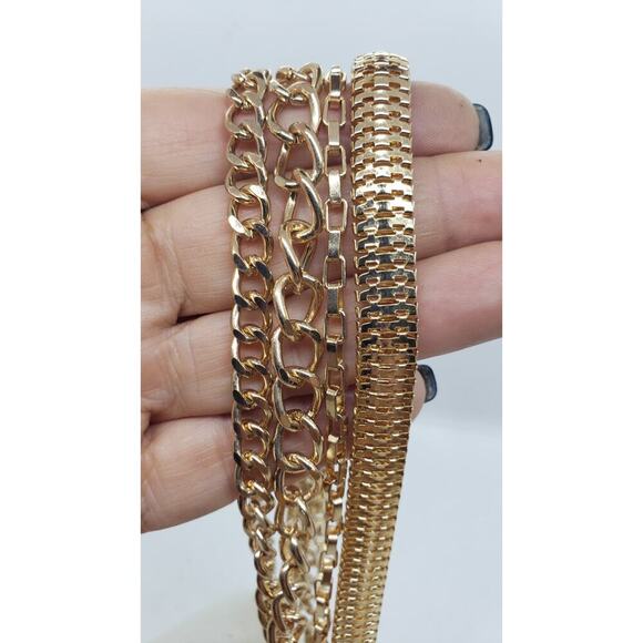 Vintage 90s Multi 4 Chain Gold Tone Necklace Chunky Snake Link Paperclip - Picture 6 of 7